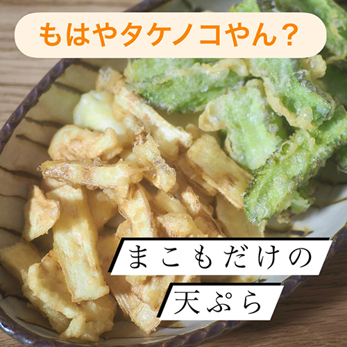 まこもだけを天ぷらにしました！もはやタケノコやん？！と夫と大絶賛 エグ味がないぶん、まこもだけのほうが美味しいかも！ってぐらい。